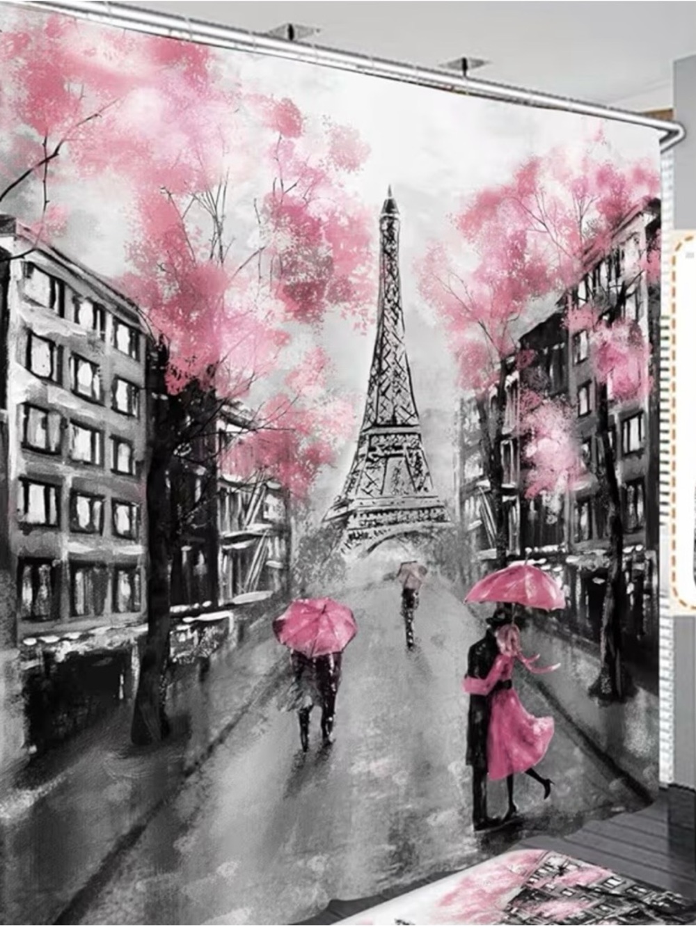 Paris Eiffel Tower Shower Curtain with Pink Accents